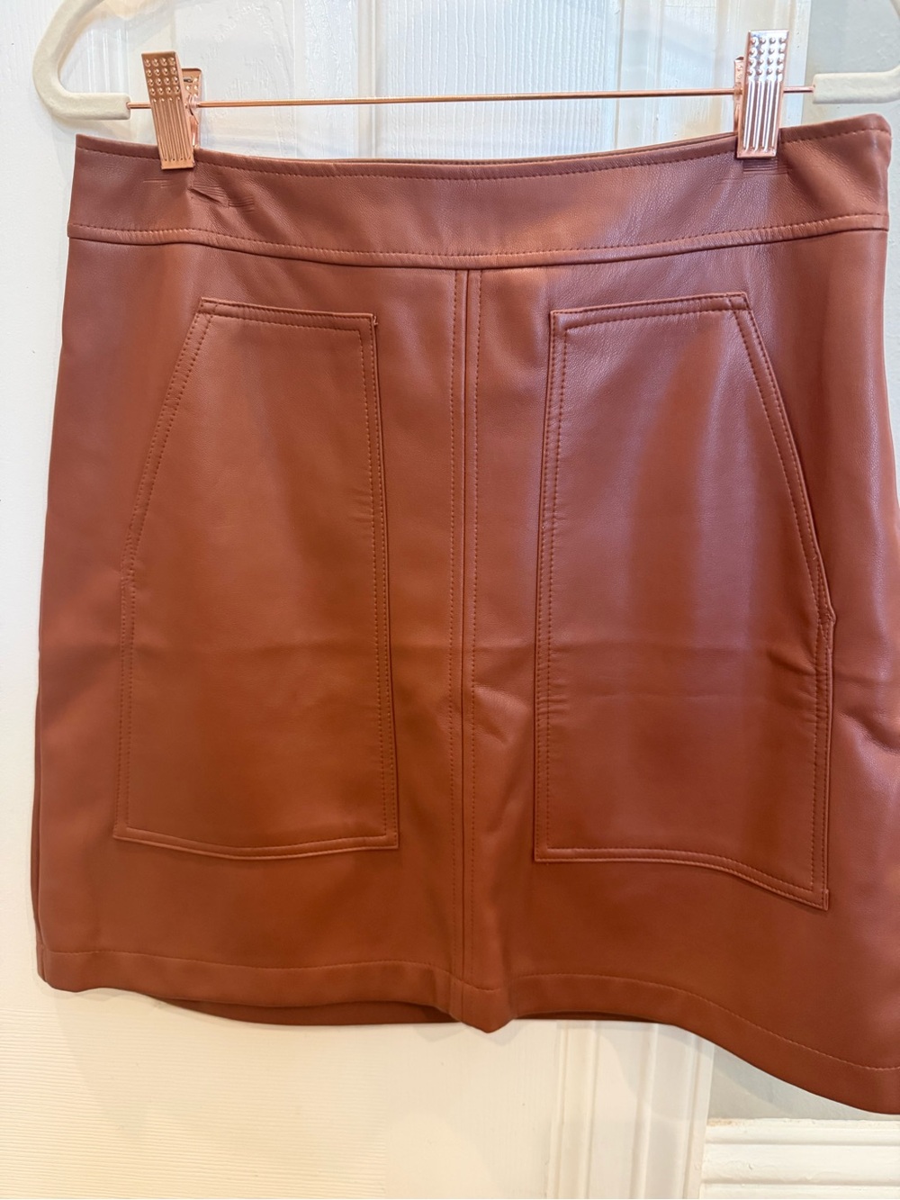 LOFT Faux Leather Mini Skirt in Rust Brown